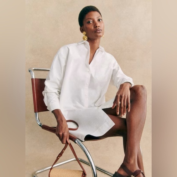 NWT Sézane Maxine Dress Organic Cotton White Collared Button Down Shirt Dress 38 - Picture 1 of 9